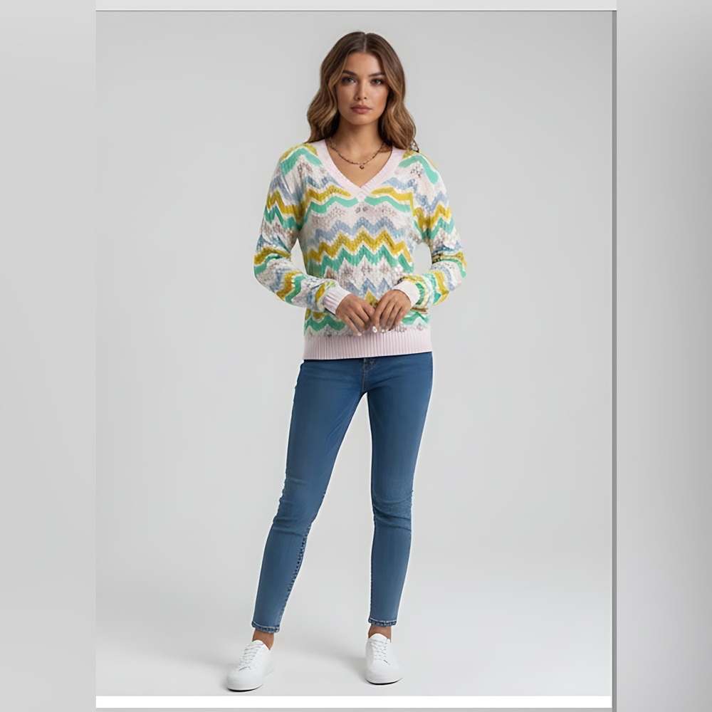 LAST ONE 🔥 Wavy Striped Pointelle Knit Sweater